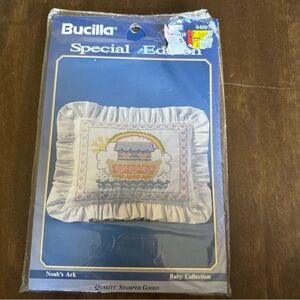 Vtg Bucilla Noah’s Ark Stamped Cross Stitch Pillow Sham Kit #64007  NEW SEALED